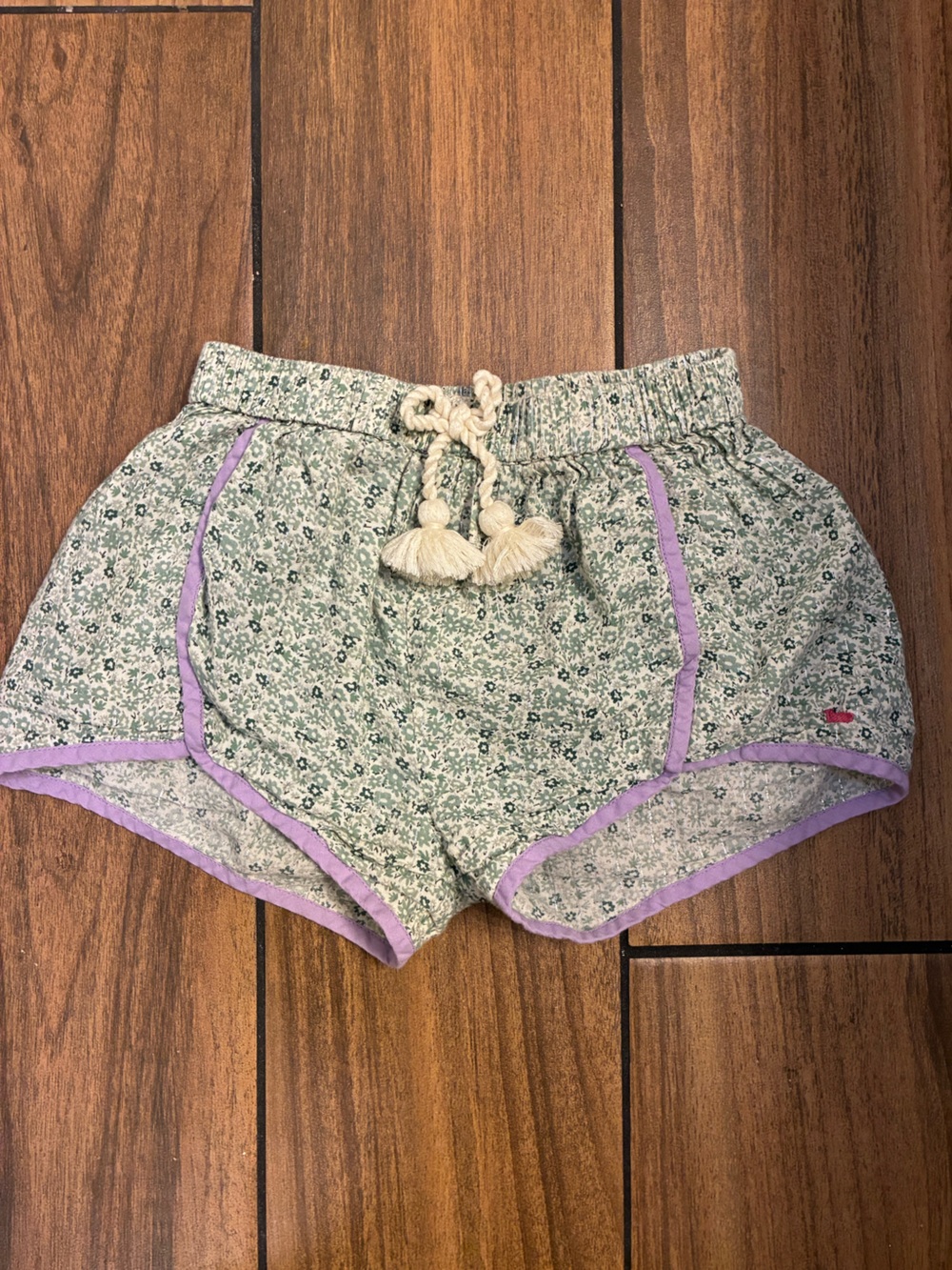 Pink Chicken Green Floral Shorts with Lavender Trim